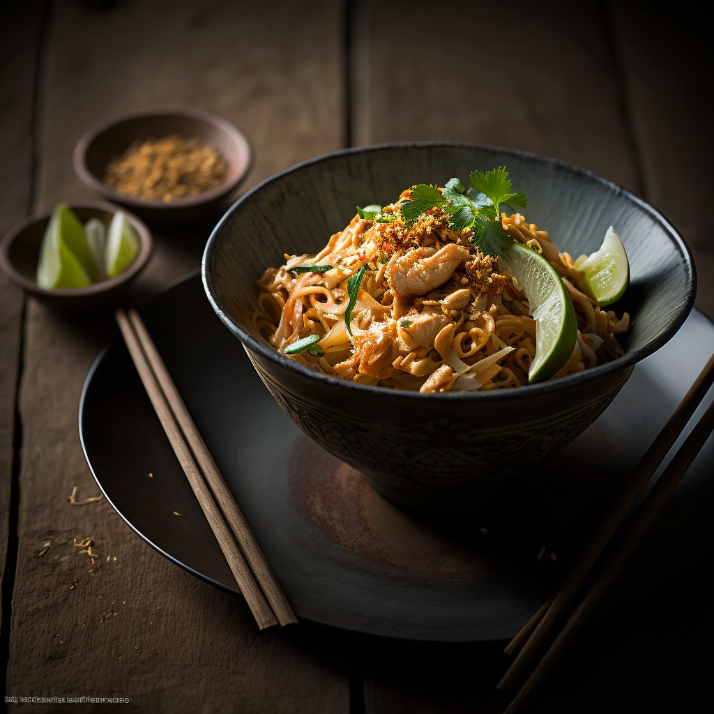 Pad thaï : poulet, nouilles et oeufs brouillés Recette